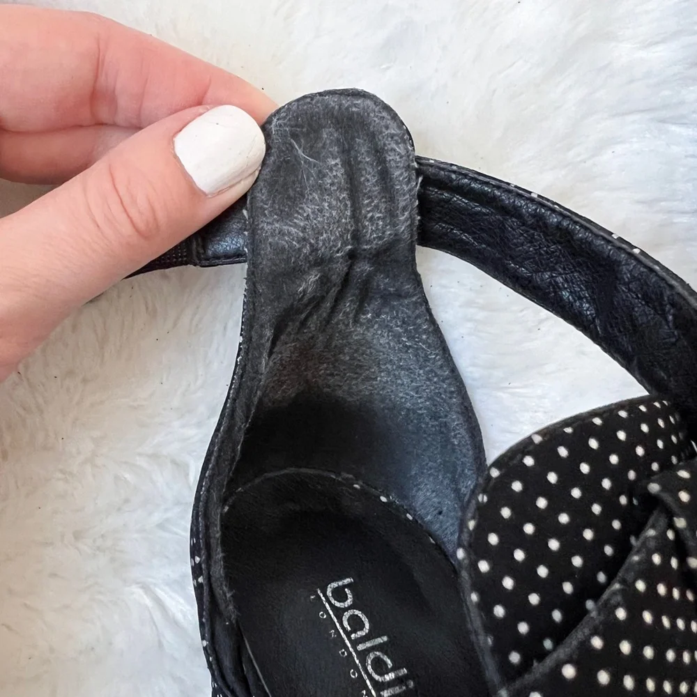 Baldi London Polka Dot Cage Sandal High Block Heel Open Toe Black White 8.5